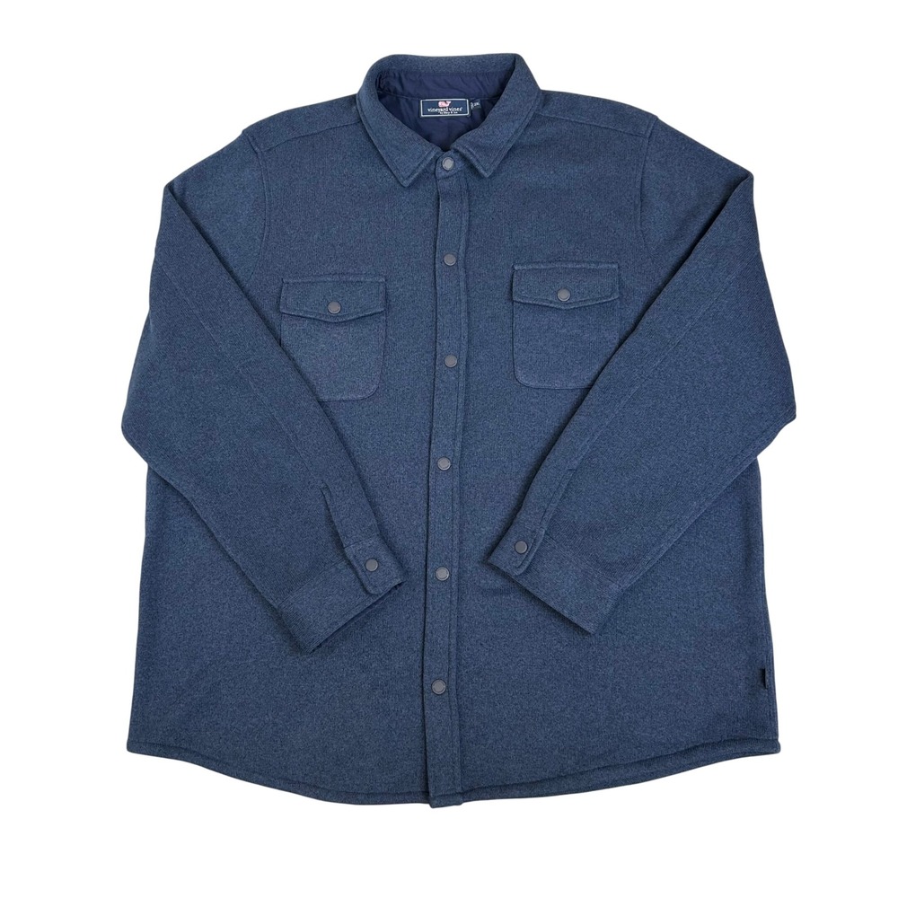 Vineyard Vines Mens 2XL Navy Blue Snap Front Shirt Jacket Warm Shacket Overshirt